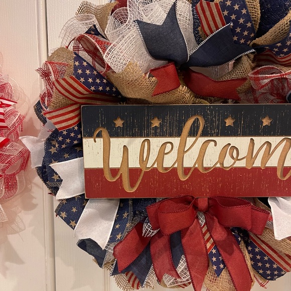 Patriotic WREATH “WELCOME” Red, White and Blue wreath 24” Memorial Day July 4th - Picture 8 of 8